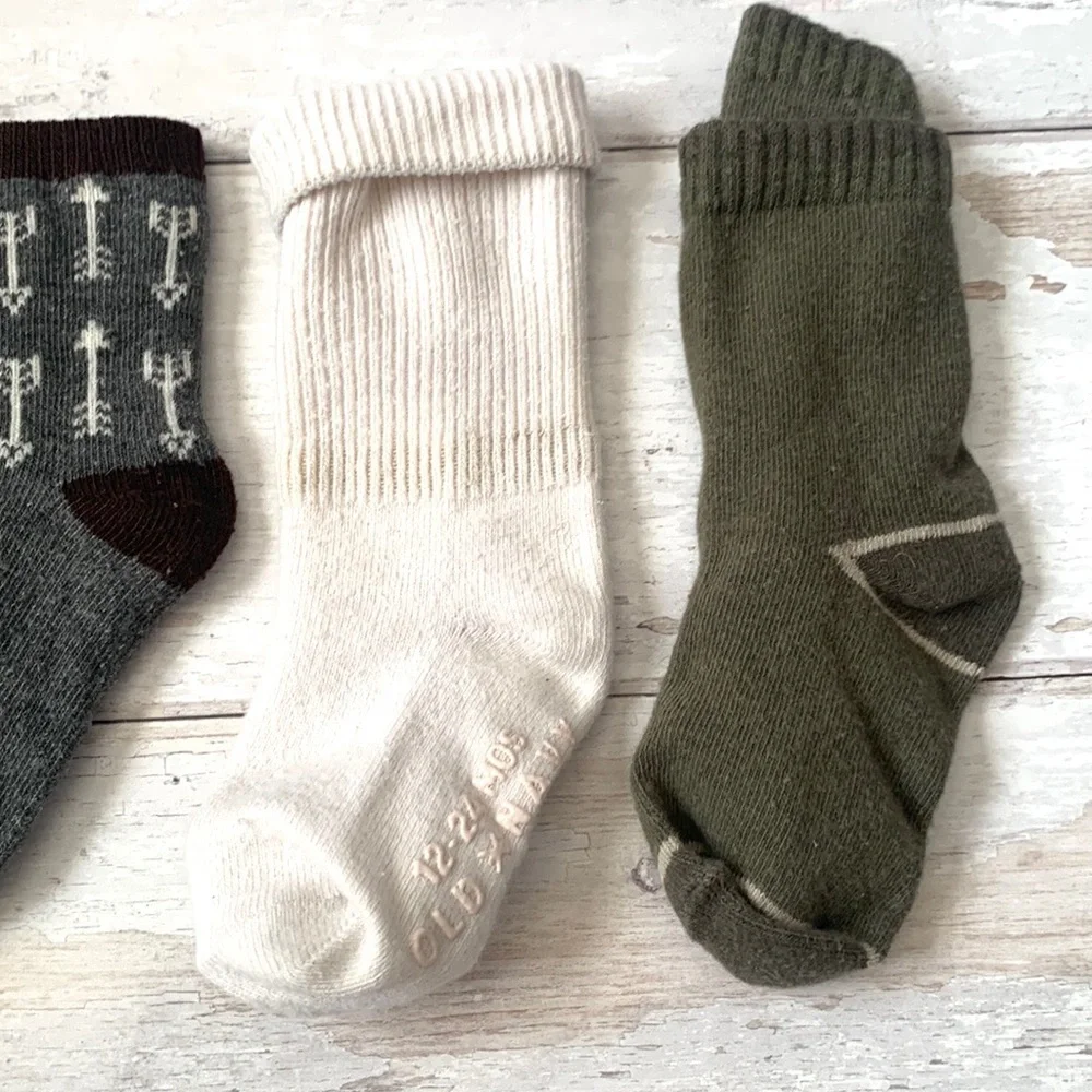 Baby Boy 12-24m Socks Bundle Set of 5 Pair Assorted Brands Gray White Sock Lot